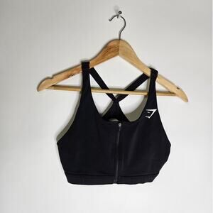 Gymshark Black Ruched Sports Bra Size Medium Support Athletic